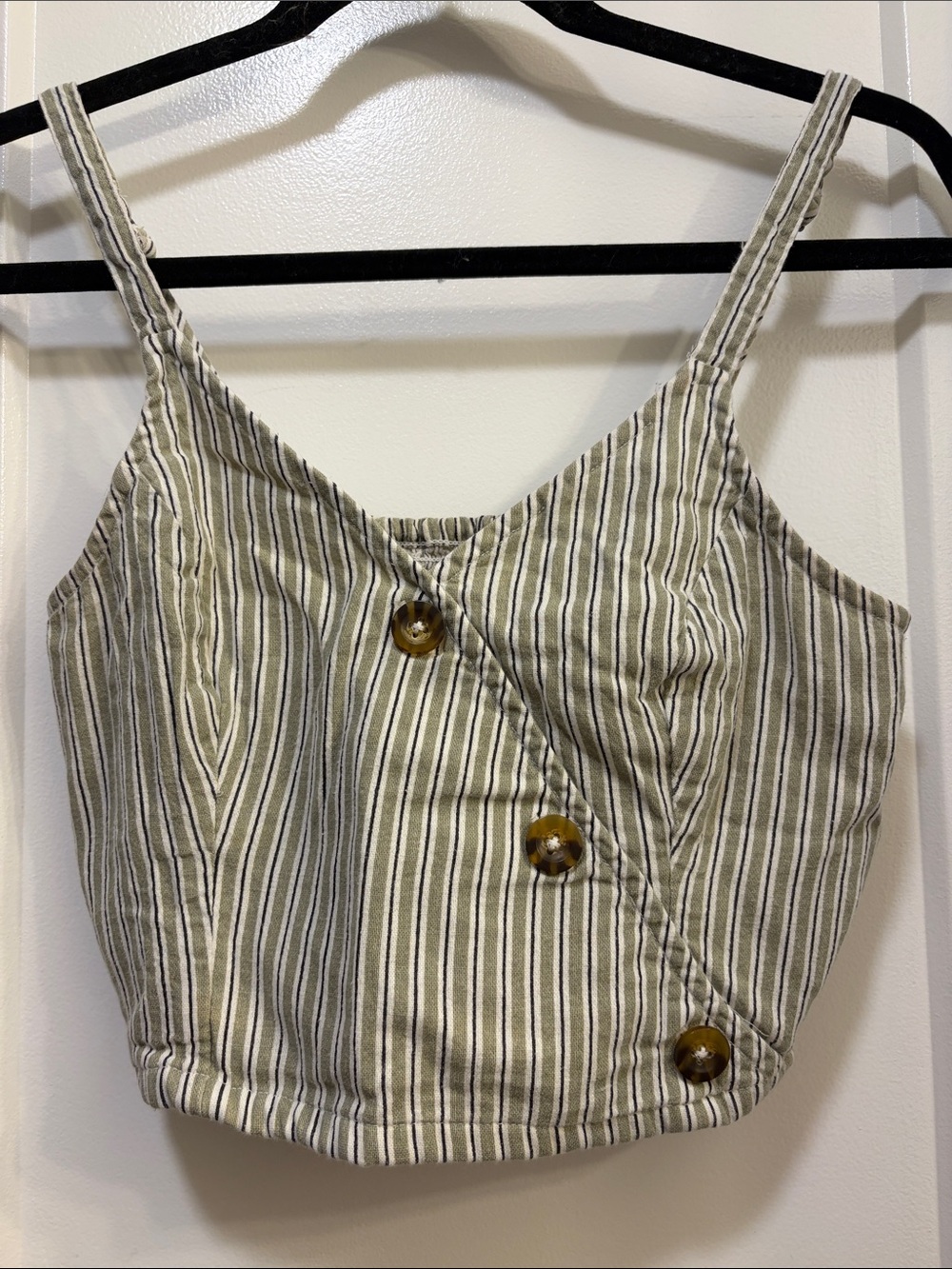 Holister  Striped Olive Green Button-Front Crop Tank
